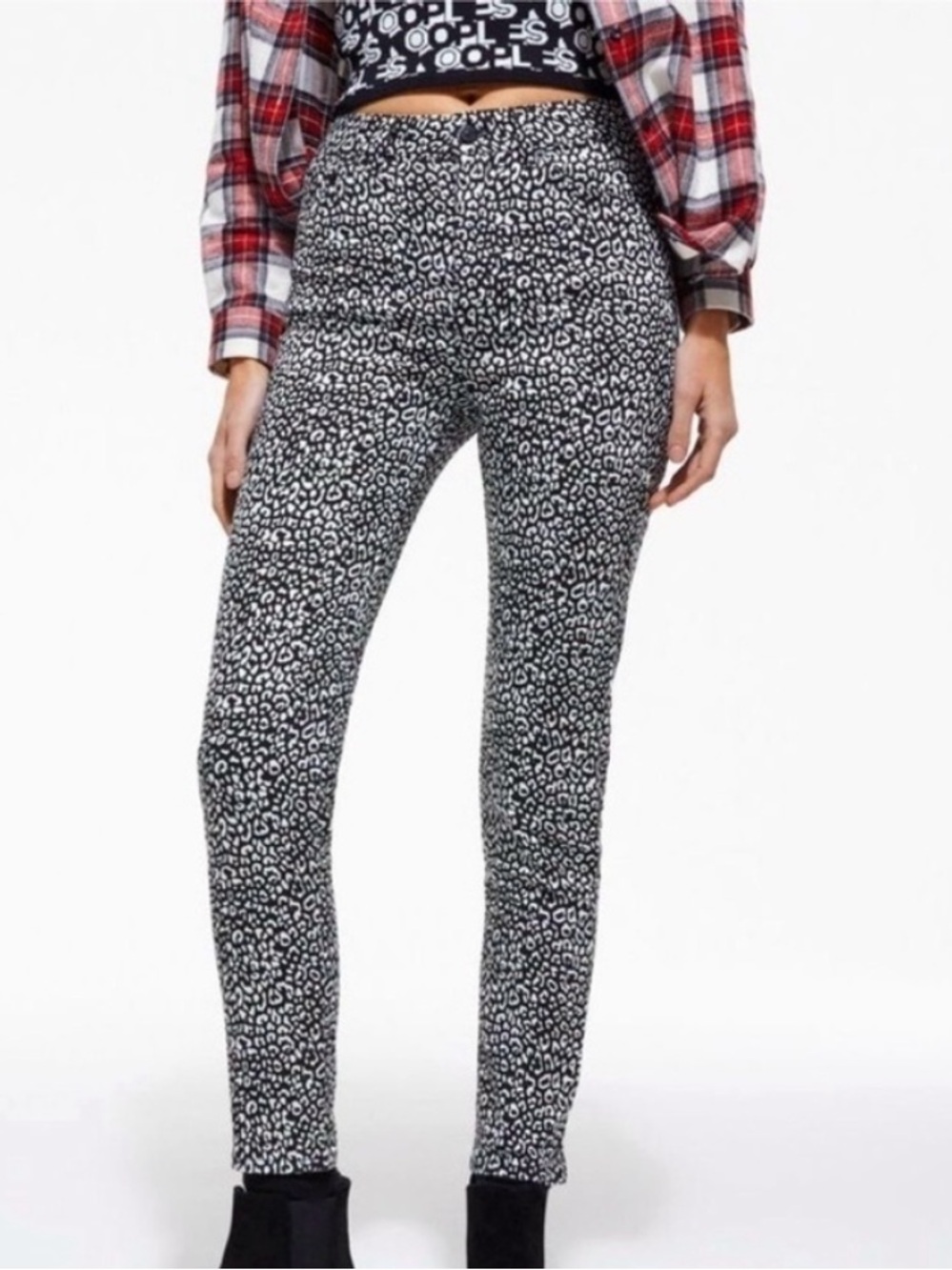 The Kooples Black White Animal Print Skinny Jeans Size 26